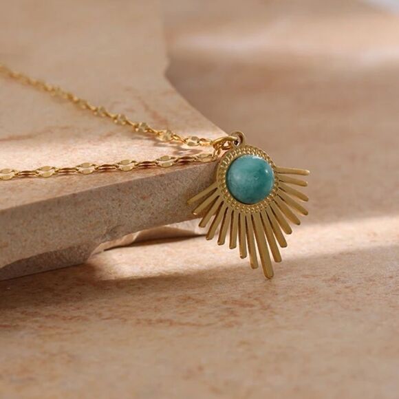 #31 Turquoise Gold Starburst Necklace - Picture 1 of 6